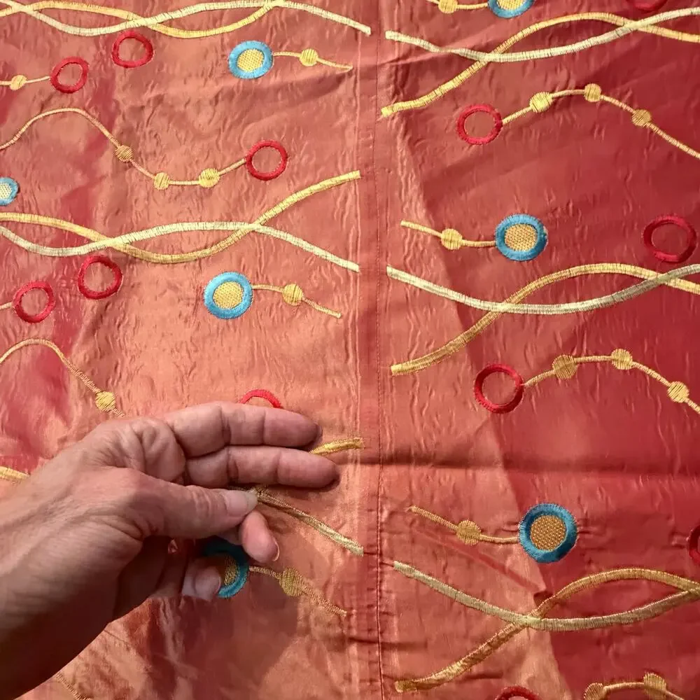 Large Round Taffeta? Tablecloth 'Orange Edgewater' Embroidered Whimsical Fabric